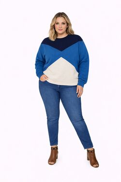 Blusão Plus Size Feminino Tricolor em Algodão Marinho e Azul Rovitex