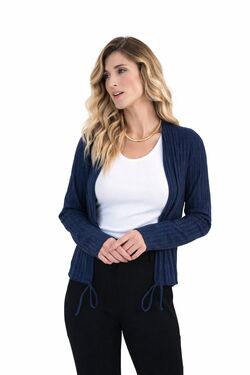 Cardigans Feminino Curto Canelado Melange com Ajuste na Barra