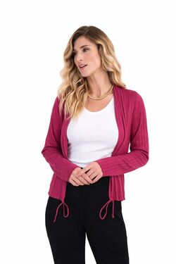 Cardigans Feminino Curto Canelado Melange com Ajuste na Barra