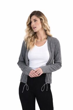 Cardigans Feminino Curto Canelado Melange com Ajuste na Barra