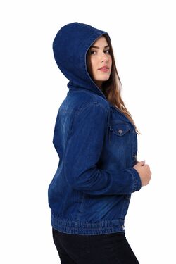 Jaqueta Jeans Feminina com Capuz Azul e Elastano Wriggle