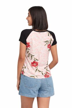 Blusa Slim Visco lycra Estampada Fundo Rosa em Viscose – Malha Fria - 54203