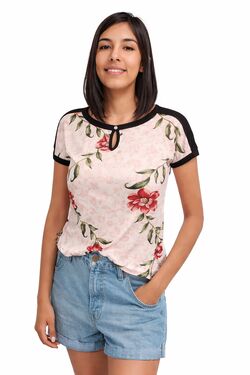 Blusa Slim Visco lycra Estampada Fundo Rosa em Viscose – Malha Fria