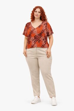 Blusa Plus Size Reta Siena Estampada Gola V em Poliéster