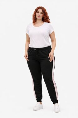 Calça Moletom Plus Size Feminina Preto Blue Tech com Faixa Lateral