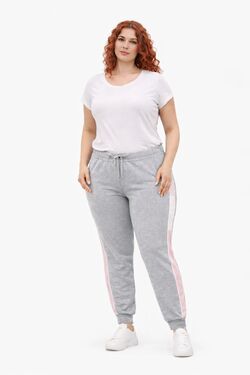 Calça Moletom Plus Size Feminina Cinza Blue Tech com Faixa Lateral