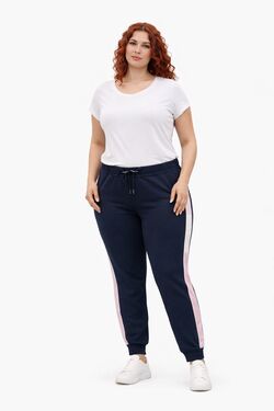 Calça Moletom Plus Size Feminina Marinho Blue Tech com Faixa Lateral