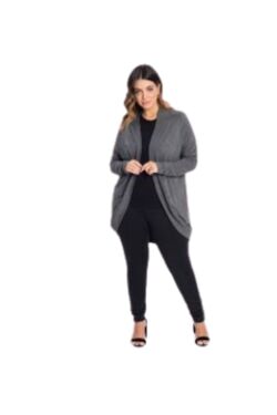 Cardigan Plus Size Feminino em Viscose com Elastano Cor Chumbo Secret