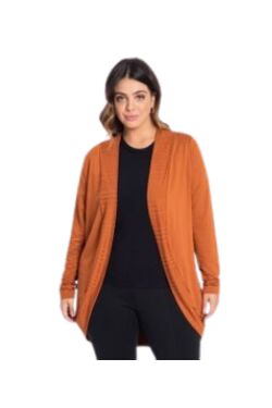 Cardigan Plus Size Feminino em Viscose com Elastano Cor Chumbo Secret - 54232