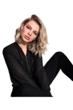 Jaqueta Bomber Feminina Preta em Molecotton com Chiffon Endless - 54233