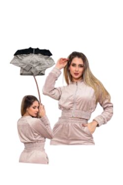 Jaqueta Plush Feminina Cropped Bege com Zíper FitWell