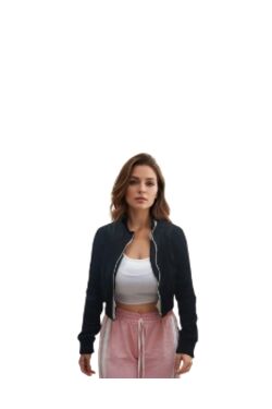 Jaqueta Plush Feminina Cropped Preto com Zíper FitWell
