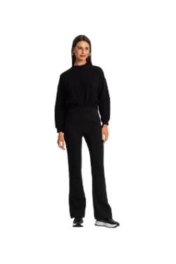 Calça Feminina Boot Cut Rovitex Ponto Roma Cós Elástico Preta Confortável Elegante - 54278