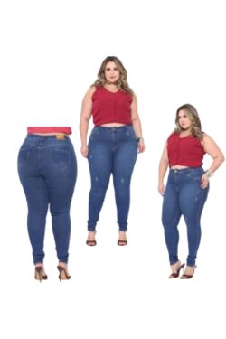 Calça Jeans Skinny Plus Size Destroyed Azul CRD com Elastano - 54333
