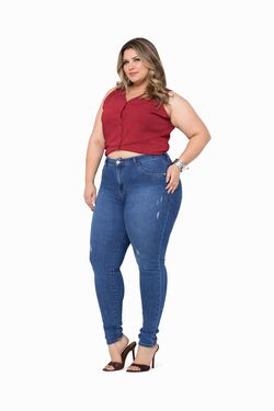 Calça Jeans Skinny Plus Size Destroyed Azul CRD com Elastano - 54334