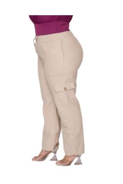 Calça Cargo Plus Size Wide Leg Shyros em Linho com Elástico e Cordão - 54336