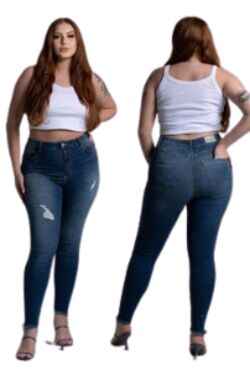 Calça Jeans Skinny Plus Size Feminina Sawary Cintura Alta Barra Diferenciada