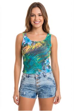 Regata Floral Feminina La Rossi em Ribana Leve Sem Manga - 54348