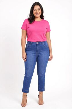 Calça Capri Jeans Feminina Plus Size Shyros Cintura Alta com Elastano Destroyed 48 ao 56