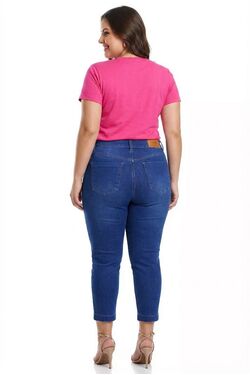Calça Capri Jeans Feminina Plus Size Shyros Cintura Alta com Elastano Destroyed 48 ao 56 - 54361