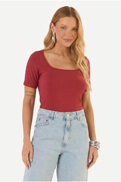 Blusa Feminina Canelada Rovitex Manga Curta em Viscose com Elastano Vintage