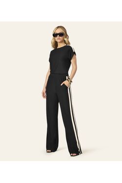 Conjunto Feminino Endless Pantalona com Faixa Lateral em Viscose com Elastano – Elegante 