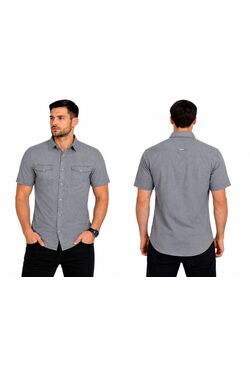 Camisa Masculina Jeans Leve Manga Curta R Sete Slim Plus Size 100% Algodão Cinza - 54781