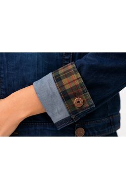 Jaqueta Jeans Feminina HNO com Elastano e Punho Xadrez - 54818