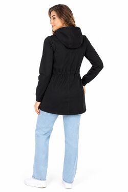 Jaqueta Parka Feminina Preta com Capuz e Ajuste na Cintura HNO - 54822