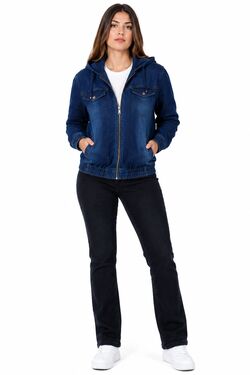 Jaqueta Jeans Feminina com Capuz Azul e Elastano Wriggle