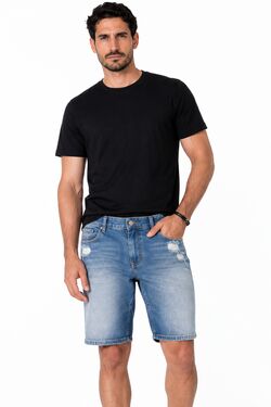 Bermuda Jeans Masculina Skinny Rasgada Azul Six One com Elastano