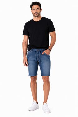 Bermuda Jeans Masculina Stone Azul Six One com Cordão e Elastano