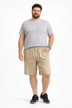 Bermuda Plus Size Masculina Stilo Port em Linho com Viscose Caqui – Elástico e Cordão
