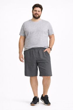 Bermuda Plus Size Masculina Stilo Port em Linho com Viscose Cinza – Elástico e Cordão