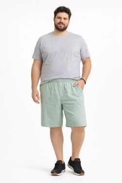 Bermuda Plus Size Masculina Stilo Port em Linho com Viscose Verde Claro – Elástico e Cordão