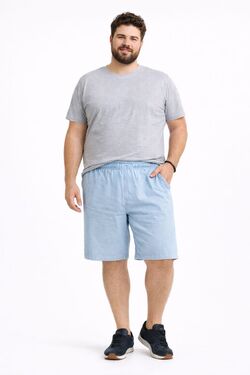 Bermuda Plus Size Masculina Stilo Port em Linho com Viscose Azul Claro – Elástico e Cordão