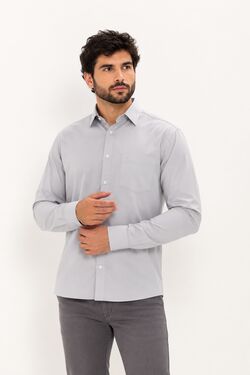 Camisa Masculina Microfibra Manga Longa com Bolso Cinza Caw Tamanhos 2 ao 5