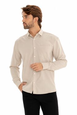 Camisa Masculina Microfibra Manga Longa com Bolso Bege Caw Tamanhos 2 ao 5
