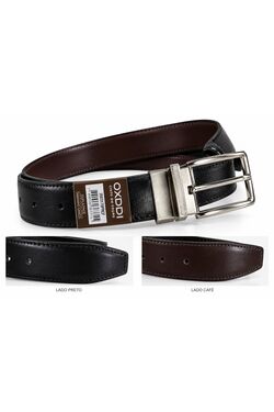 Cinto Masculino Couro Legítimo Dupla Face Preto e Café OXDDI Fivela Prata 3,5cm