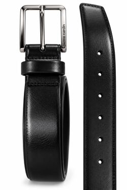 Cinto Masculino Pierre Cardin Couro Preto 3,5cm Fivela Prata